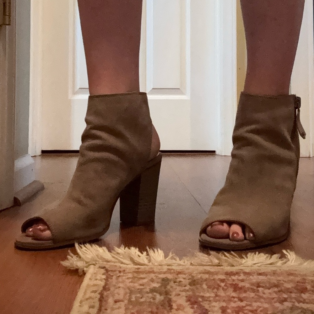 Elegant Taupe Peep-Toe Ankle Boots